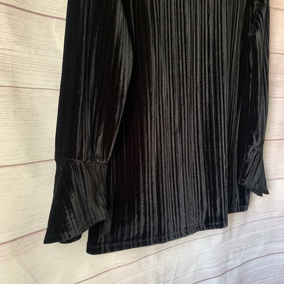 Avon Signature Collection Black Velour Blouse Ribbed Bell Sleeves Large 12-14 - Picture 14 of 15